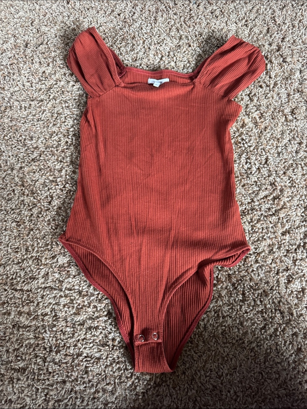 Maurices Rust Ribbed Puff Sleeve Bodysuit